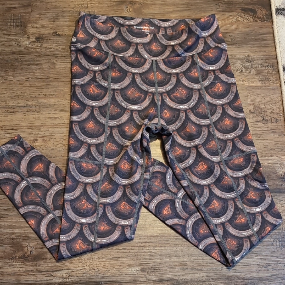 Grrrl Brand Women's Shieldmaiden Leggings in Dark Gray and Rust - Medium/Large
